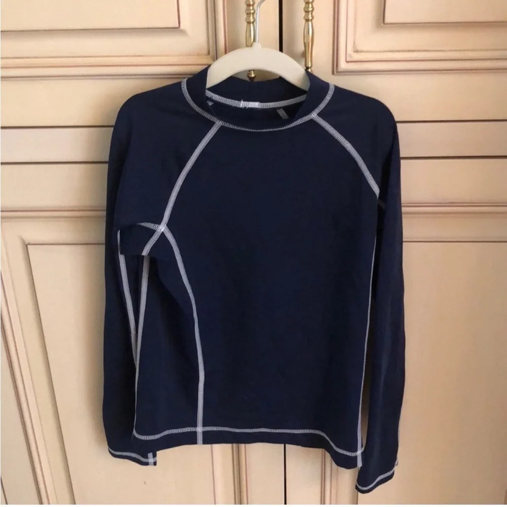 Lands end NAVY RASH GUARD long short sleeve blue shirt 5/6Y